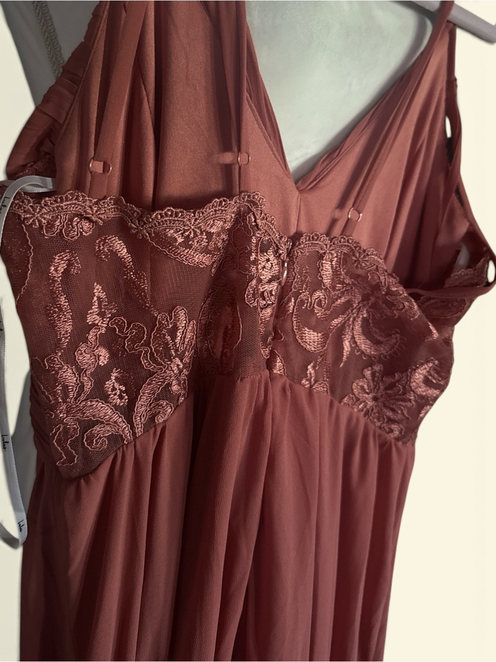 NWT Lulus Women's Rust Rose Slow Dancing lined Maxi Dress V-Neck & lace back SZM - Picture 4 of 7